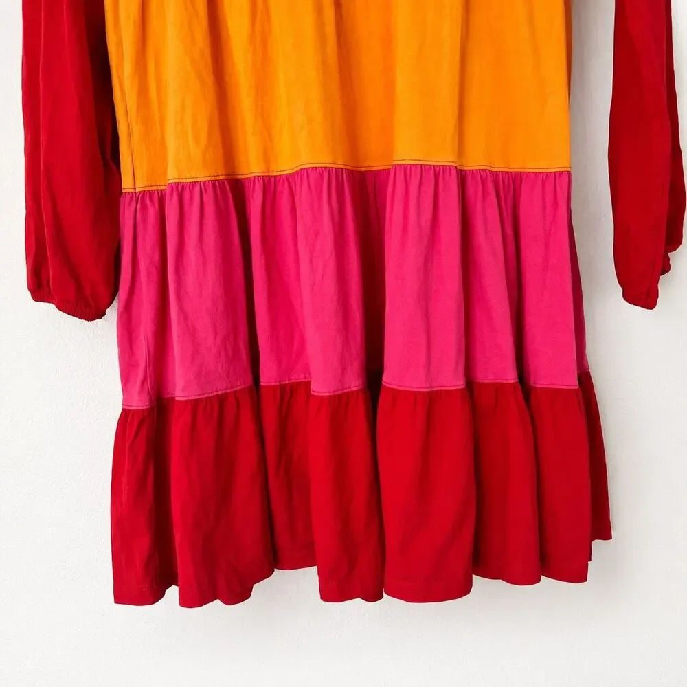 Hanna Andersson Girls 160 14-16 Rainbow Colorblock Tiered Cotton Twirl Dress